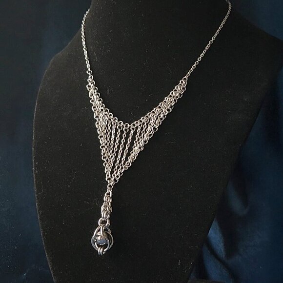 Vintage Antique Art Deco style silver chain rosary necklace - Picture 2 of 9